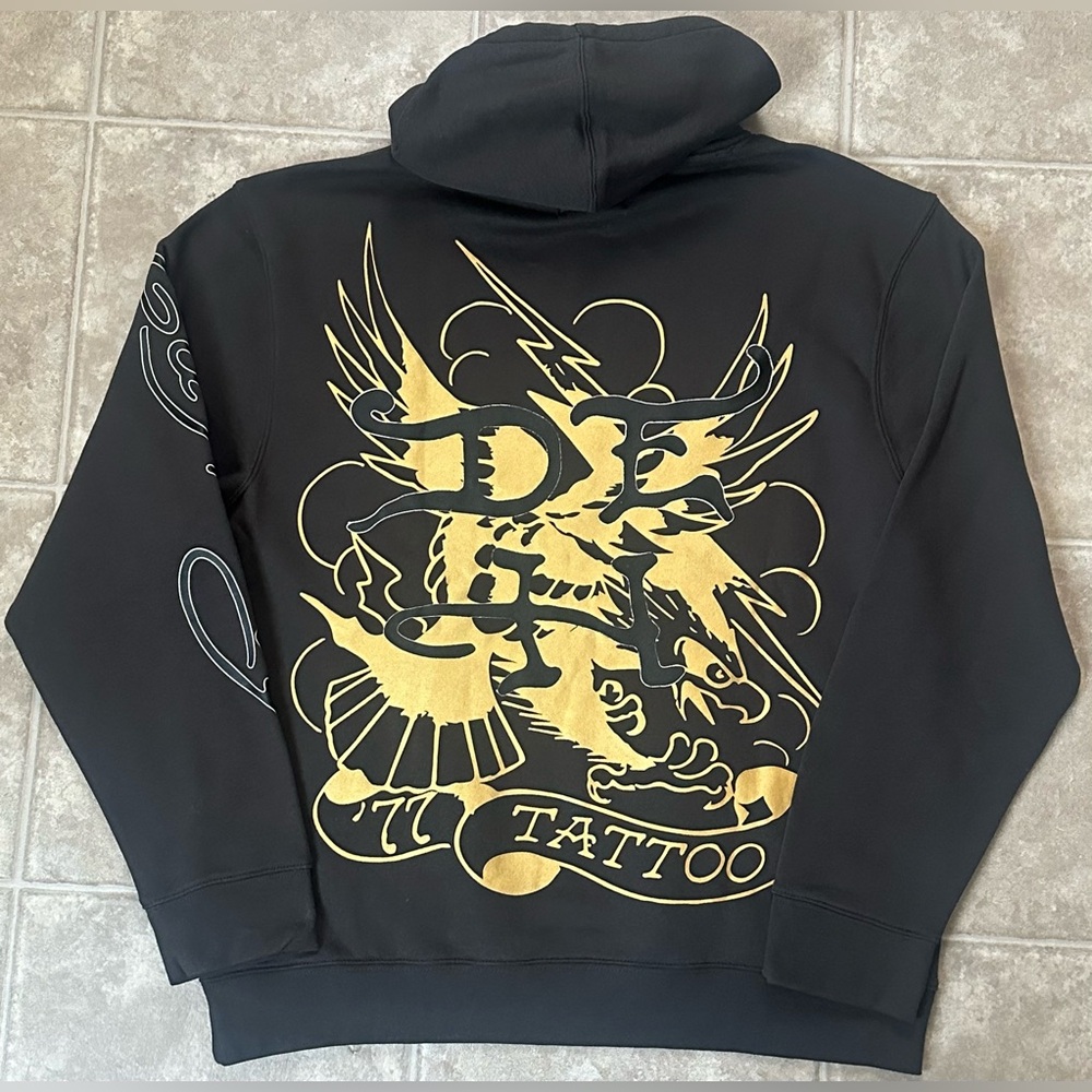 NWT Ed Hardy Charcoal & Gold Panther Hoodie Large - Picture 2 of 8